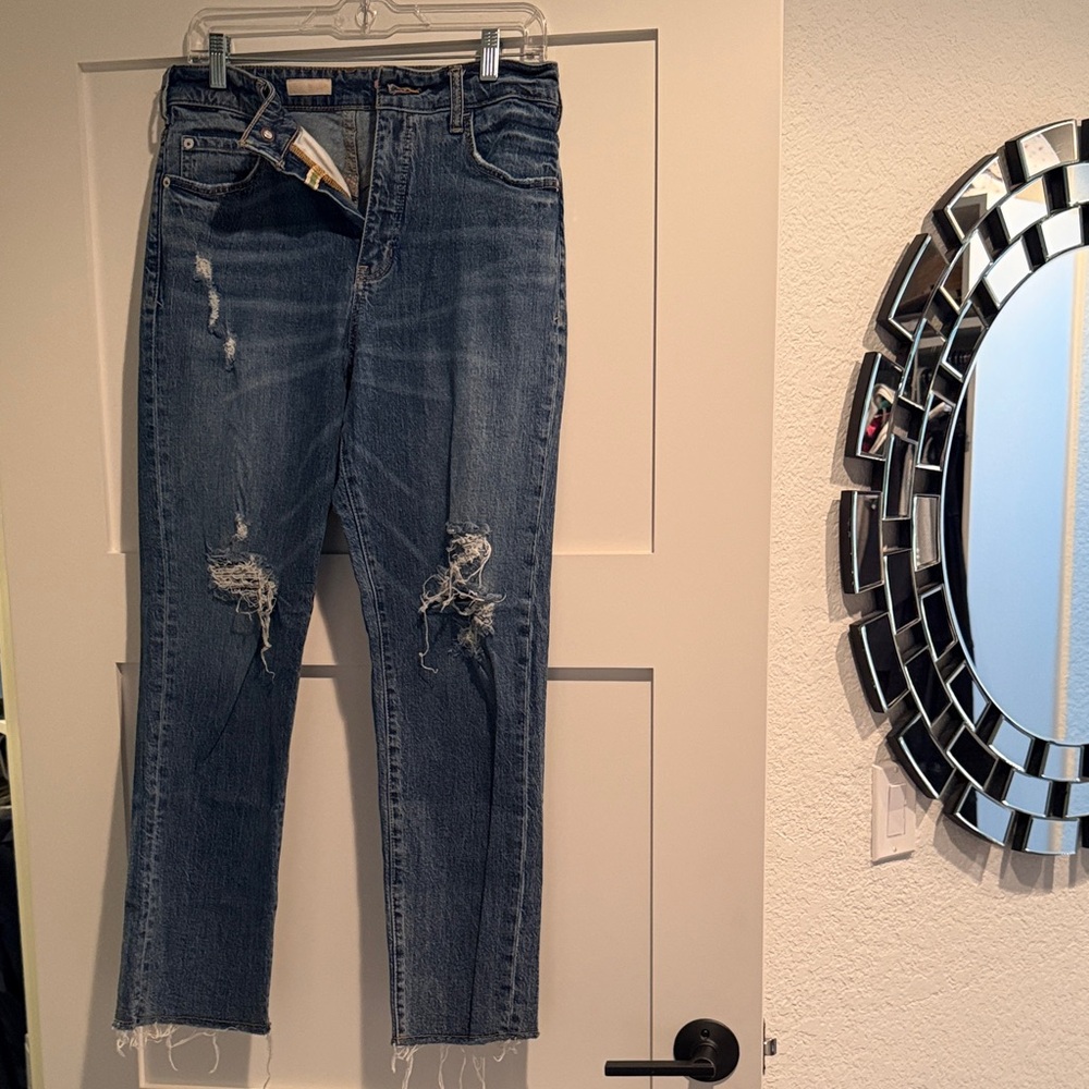 Pilcro Distressed Straight Leg Blue Jeans